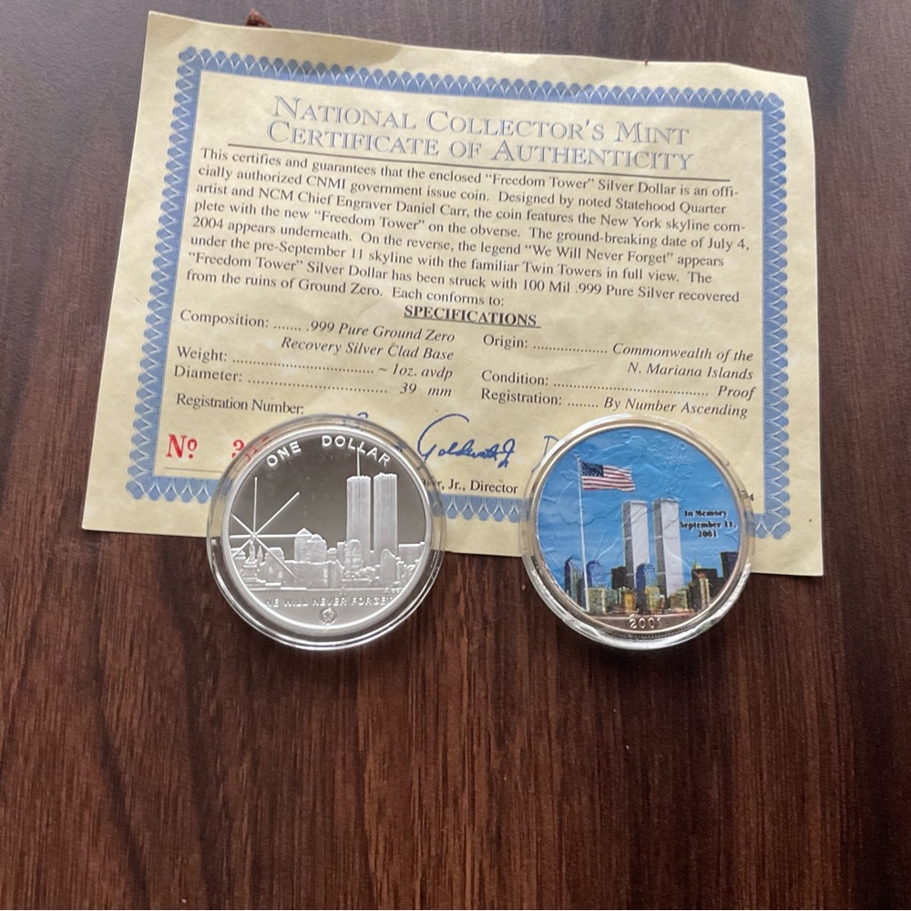 Freedom Tower silver Dollars September 11, 2001 colorized silver Eagle Dollar
